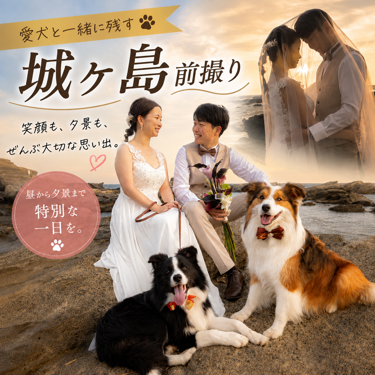城ヶ島で愛犬と前撮り｜犬2頭と過ごした昼から夕景