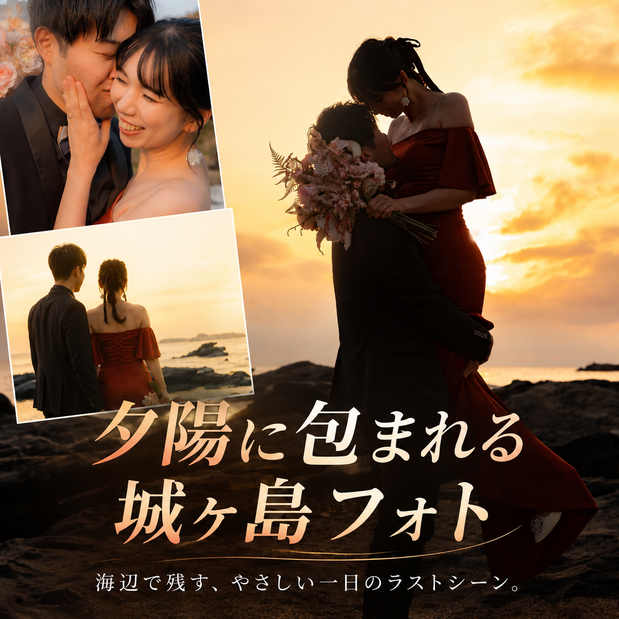 城ヶ島前撮りの夕陽写真｜オレンジドレスで残した夕景撮影レポート